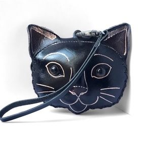 2 LEFT! Handmade Handcrafted Mini Black Cat Genuine Leather Coin Purse